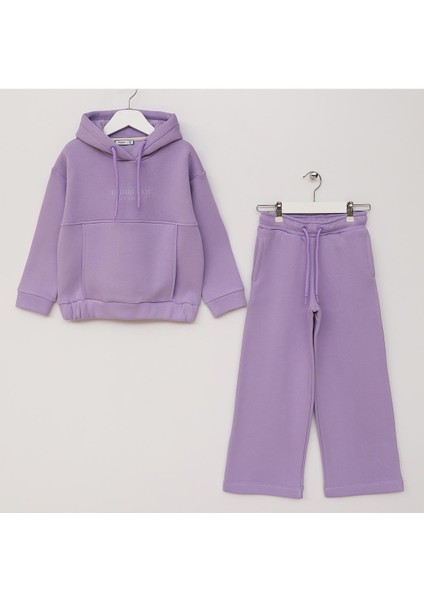Kız Çocuk Kapüşonlu Tek Üst Şardonlu Sweatshirt - 25116-1 - Lila