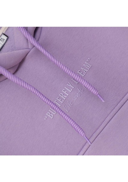 Kız Çocuk Kapüşonlu Tek Üst Şardonlu Sweatshirt - 25116-1 - Lila