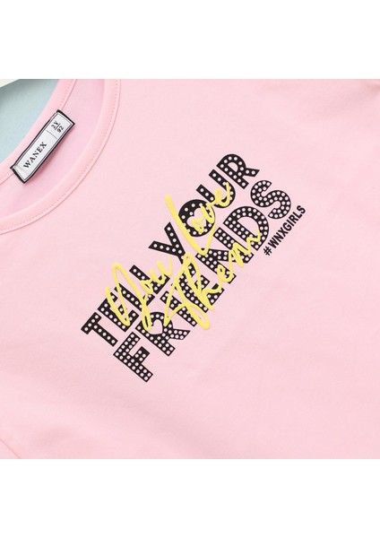 Kız Çocuk Kısa Kol Baskılı Tişört - 32421 - Pudra fiyatları