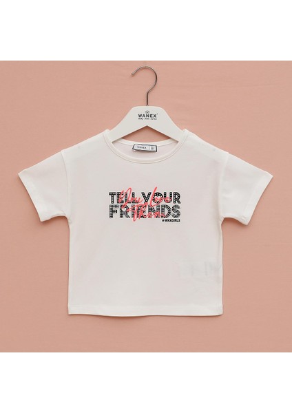 Kız Çocuk Kısa Kol Baskılı Tişört - 32421 - Pudra