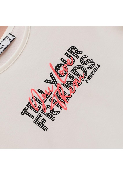 Kız Çocuk Kısa Kol Baskılı Tişört - 32421 - Pudra fiyatları