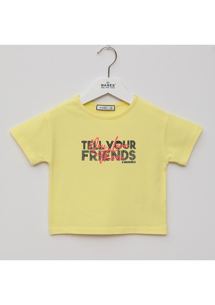 Kız Çocuk Kısa Kol Baskılı Tişört - 32421 - Pudra