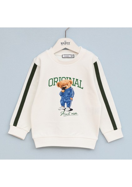 Erkek Çocuk Ayıcık Baskılı Uzun Kol Sweat - 11577-1 - Vanilya - Haki