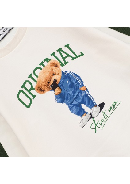 Erkek Çocuk Ayıcık Baskılı Uzun Kol Sweat - 11577-1 - Vanilya - Haki fiyatları