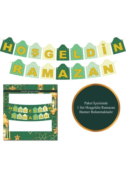 Parti Sürprizi Hoş Geldin Ramazan Yeşil Üzeri Gold Banner Set