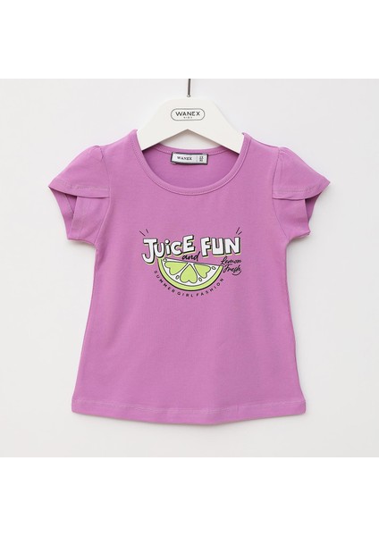 Kız Çocuk Kısa Kol Tişört - 32424 - Mor