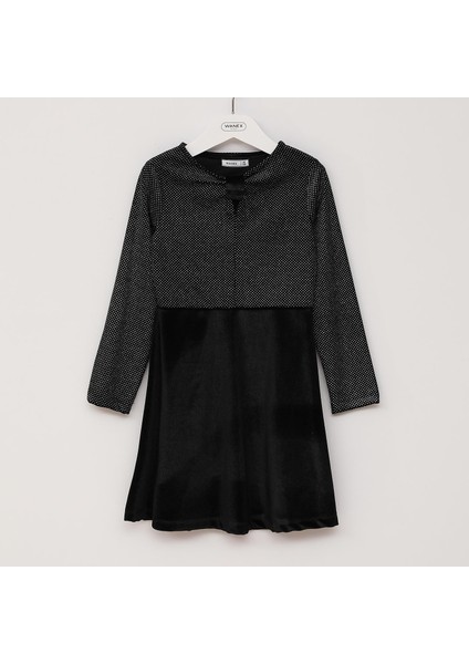 Kız Çocuk Uzun Kol Kadife Elbise - 015 - Siyah