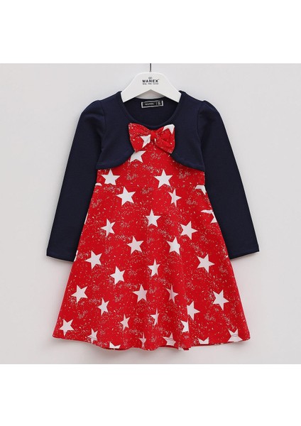 Kız Çocuk Uzun Kol Desenli Elbise - 40333 - Lacivert