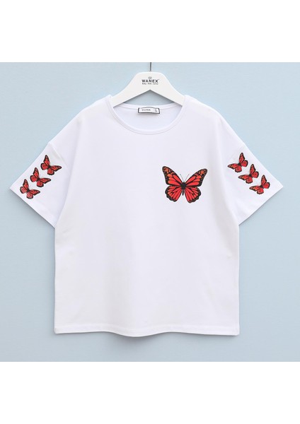 Kız Çocuk Kısa Kol Tişört - 32412 - Beyaz