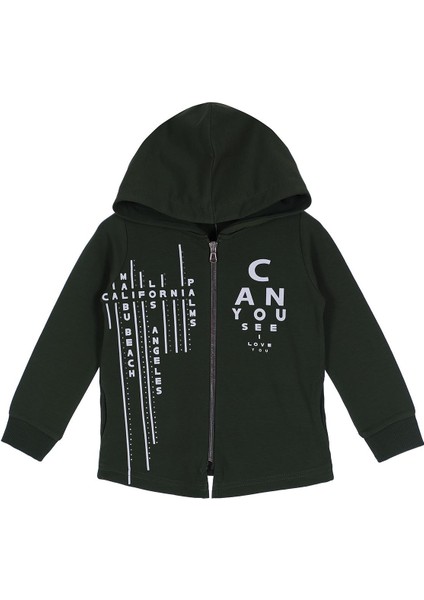 Kız Çocuk Uzun Kol Kapüşonlu Hırka - 23037 - Yeşil