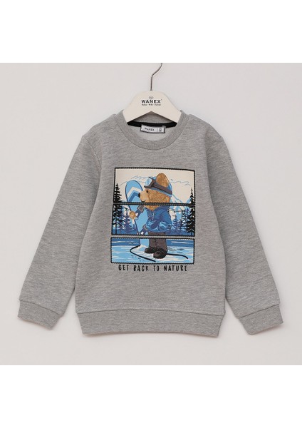 Erkek Çocuk Şardonlu Uzun Kol Sweat - 16466 - Kırmızı