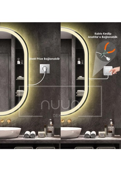 Nuun Dekor Dokunmatik Ledli Oval Banyo Aynası (Dimmer Özellikli)