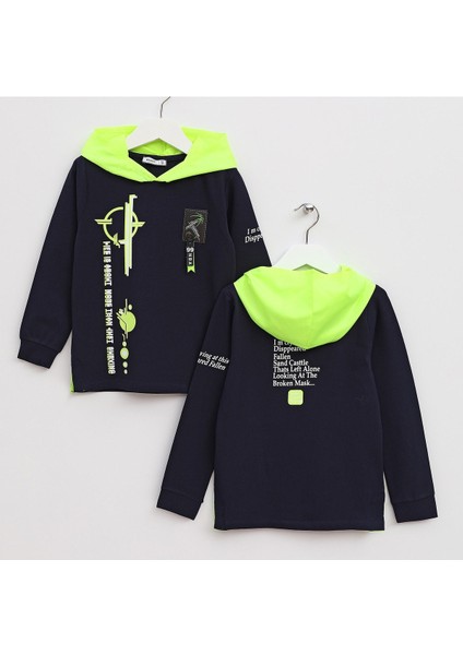 Erkek Çocuk Kapüşonlu Mevsimlik Sweatshirt - 15767 - Siyah