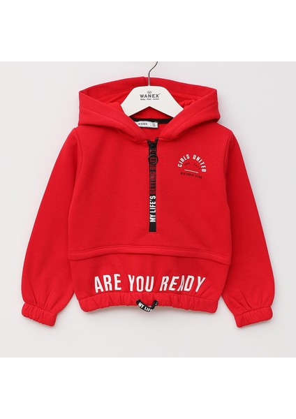 Kız Çocuk Uzun Kol Sweatshirt - 32417 - Kırmızı
