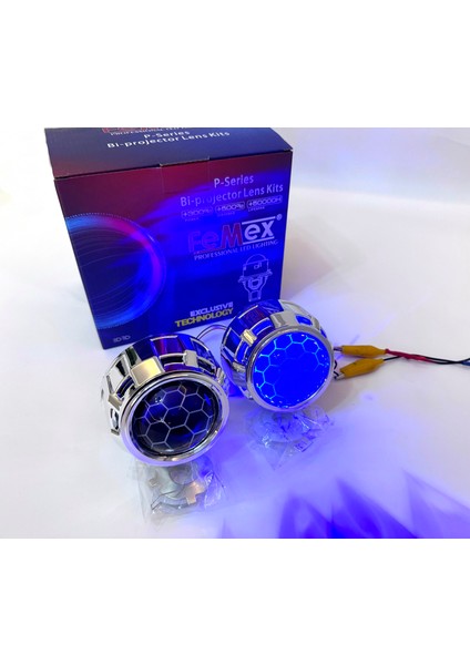 Bi-Xenon Mavi Renk Bal Petek Desenli Far Içi Mercek 2,5 Inc Far Merceği LED Xenon Uyumlu