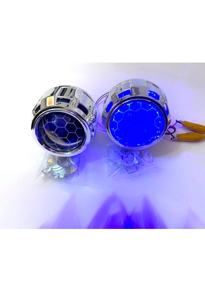 Bi-Xenon Mavi Renk Bal Petek Desenli Far Içi Mercek 2,5 Inc Far Merceği LED Xenon Uyumlu