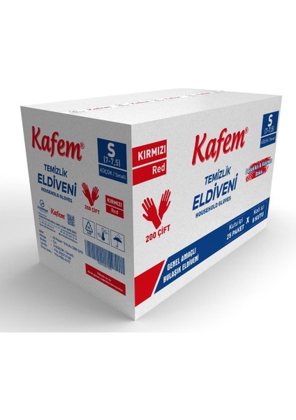 Temizlik Eldiveni (7-7,5) Small Kırmızı x 200 Paket (Koli)
