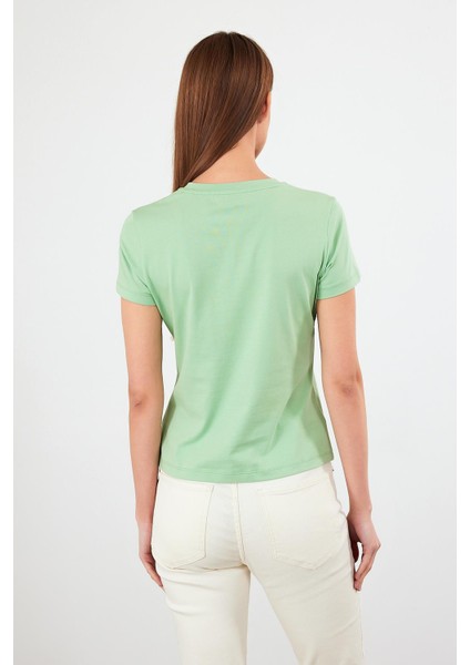 Kadın Rachel Çağla Bisiklet Yaka Slim Fit Basic Tişört