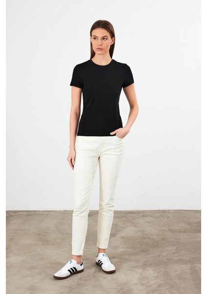 Kadın Rachel Siyah Bisiklet Yaka Slim Fit Basic Tişört fiyatları