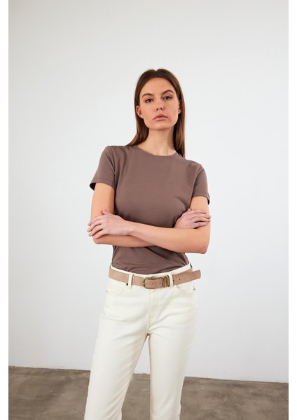 Kadın Rachel Vizon Bisiklet Yaka Slim Fit Basic Tişört