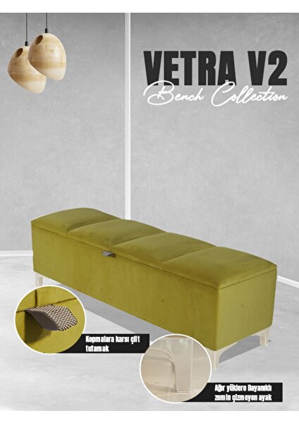 Gazzini Furniture Vetra V2 Sandıklı Puf Hardal Dilimli Model Sandıklı Bench Sandıklı Yatak Ucu Bankı