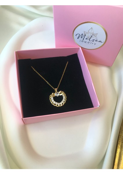 Zirkon Taşlı Kalpli Fiyonklu Madalyon Çelik Kolye fiyatları