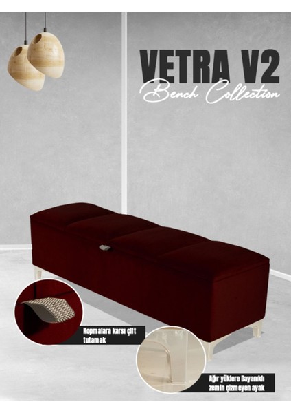 Vetra V2 Sandıklı Puf Bordo Dilimli Model Sandıklı Bench Sandıklı Yatak Ucu Bankı