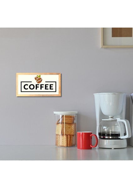 Coffee Yazılı Iskandinav Tarz Gerçek Ahşap Çerçeveli Mutfak Kahve Köşesi Dekor Tablo (15*25 Cm)