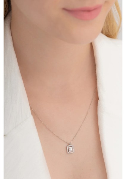 Kare Baget Taşlı Kadın Gümüş Kolye Zincir fiyatları