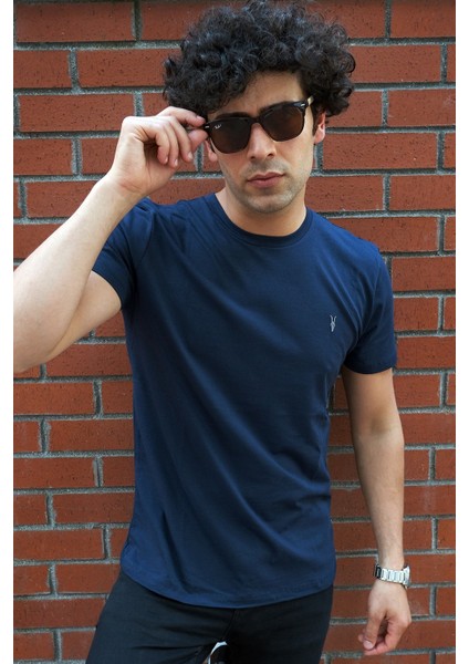 Bisiklet Yaka Standart Kalıp Basic Pamuklu Lacivert Erkek T-Shirt 2'li Paket fiyatları