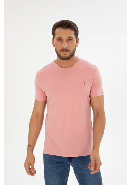 Four Man Erkek Pudra Bisiklet Yaka Pamuklu Relaxed Fit T-Shirt