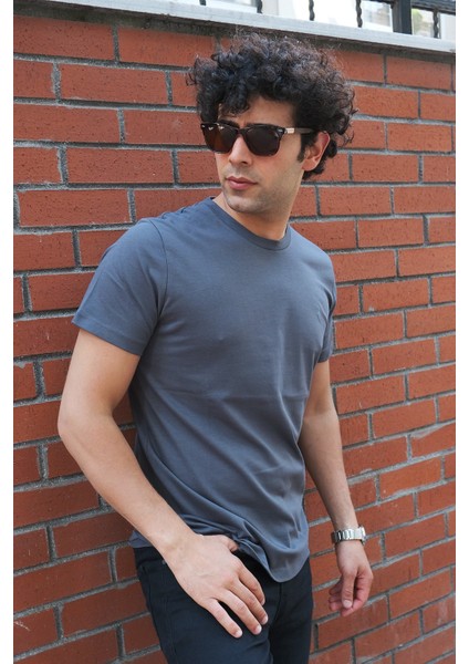 Erkek Füme Bisiklet Yaka Pamuklu Relaxed Fit T-Shirt fiyatları
