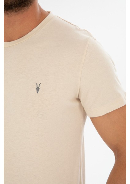 Erkek Krem Bisiklet Yaka Pamuklu Relaxed Fit T-Shirt fiyatları