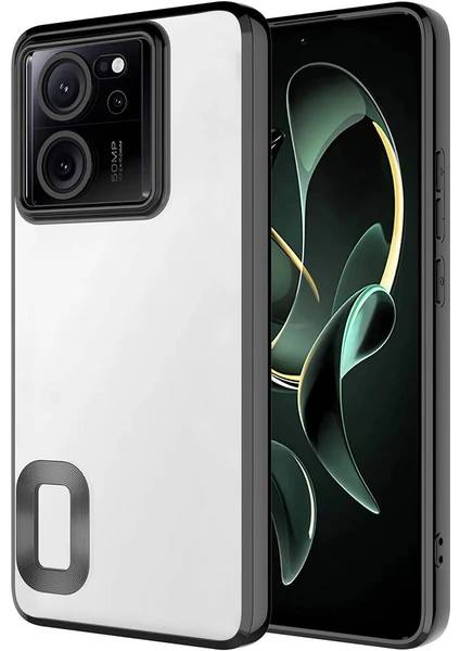 Caseart Xiaomi Mi 13T Pro Kapak Yanları Renkli Lens Korumalı Logo Gösteren Şeffaf Luxury Silikon Kılıf - Siyah