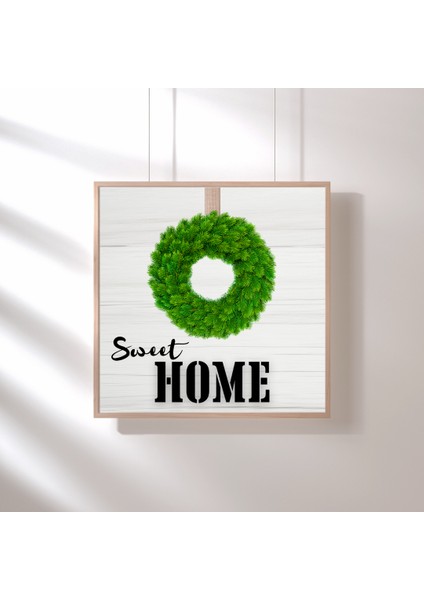 Sweet Home Iskandinav Tarz Gerçek Ahşap Çerçeveli Dresuar Mutfak Kahve Köşesi Dekor Tablo (25*25 Cm)