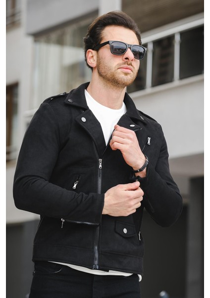 Tuc 2010 Slim Fit Çapraz Fermuarlı Erkek Süet Mont