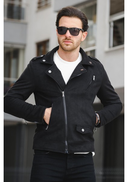 Tuc 2010 Slim Fit Çapraz Fermuarlı Erkek Süet Mont