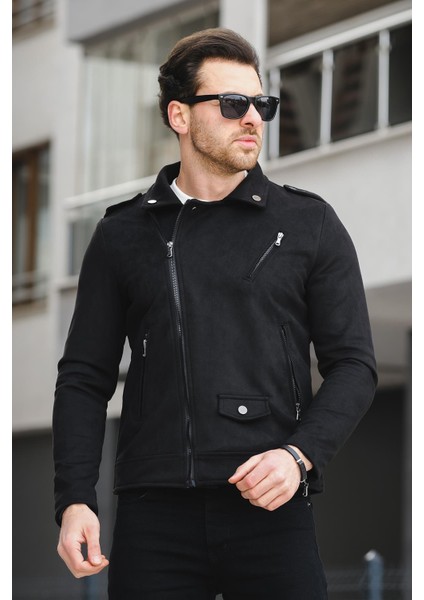 Tuc 2010 Slim Fit Çapraz Fermuarlı Erkek Süet Mont