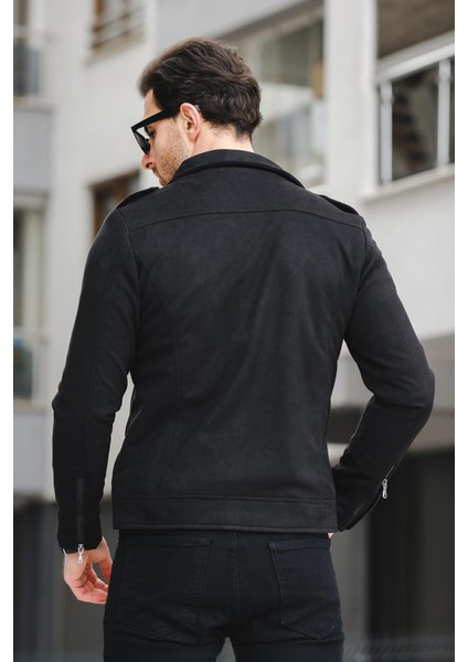 Tuc 2010 Slim Fit Çapraz Fermuarlı Erkek Süet Mont