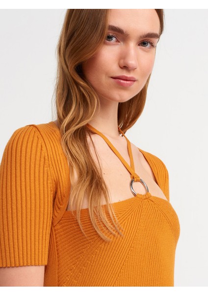 90130 Önü Metal Bağcıklı Triko Elbise-Y.turuncu fırsatları