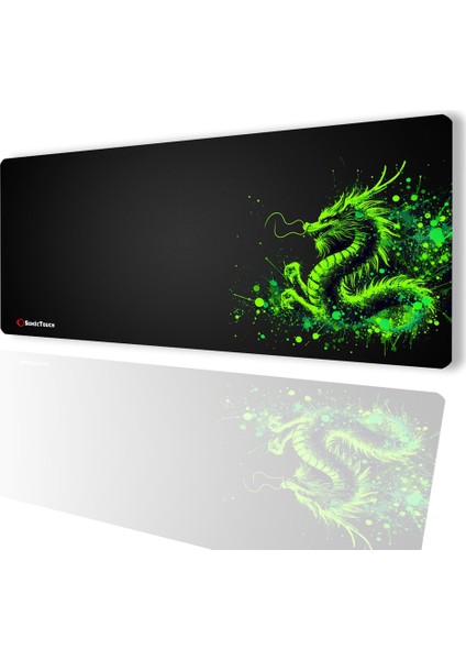 Ultragrand Siyah Neon Yeşili Ejder Dragon Dikişsiz Xxl Gaming Oyuncu Masaüstü Klavye Mouse Pad 40X90CM