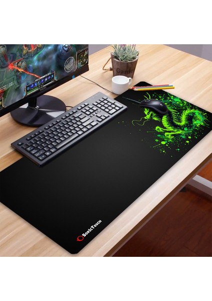 Ultragrand Siyah Neon Yeşili Ejder Dragon Dikişsiz Xxl Gaming Oyuncu Masaüstü Klavye Mouse Pad 40X90CM