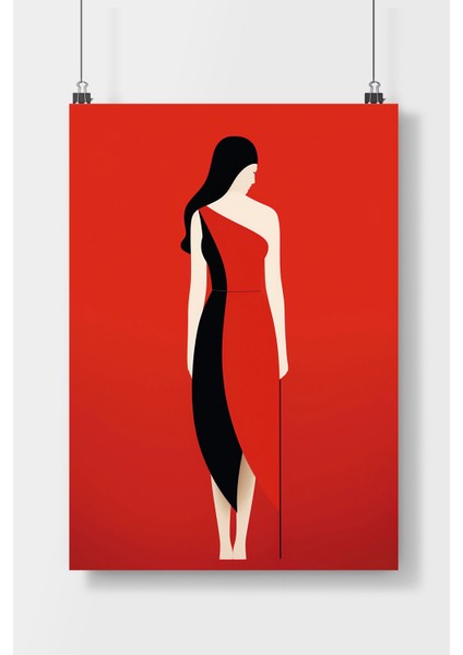 Postercity Minimal Arkadan Görünen Kadın Sanat Poster Çerçevesiz Parlak Kağıt