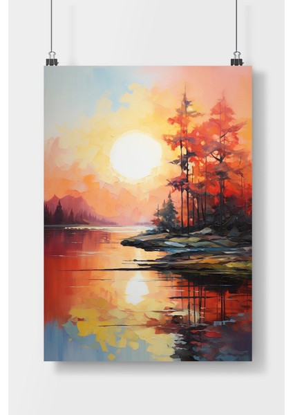 Postercity Göl Kenarı Soyut Sanat Tablosu Poster Çerçevesiz Parlak Kağıt