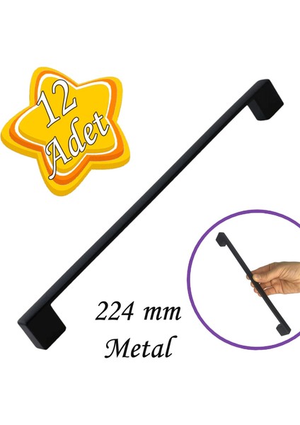 12 Adet Marmara Kulp 224 mm Siyah Mutfak Kulpu Çekmece Dolap Kapak Kulbu Metal Mobilya Dolabı Kulp