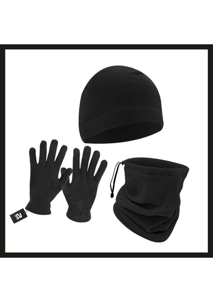 Uyguna-Yakala Siyah (SBLN.008) Savage Warm 3'lü Kışlık Set Polar Bere, Eldiven, BOYUNLUK-PKA.027