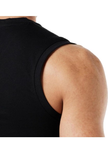 Erkek Sıfır Kol V Yaka Slimfit Likralı Düz Tişört Siyah