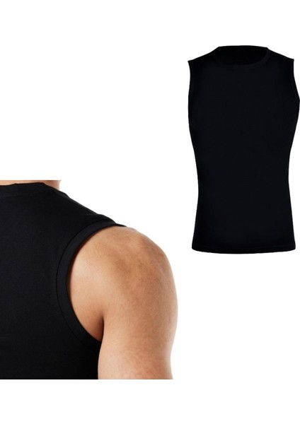 Erkek Sıfır Kol Bisiklet Yaka Slimfit Likralı Düz Tişört Siyah fiyatları