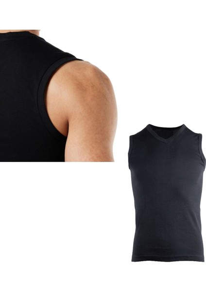 Erkek Sıfır Kol V Yaka Slimfit Likralı Düz Tişört Siyah fiyatları