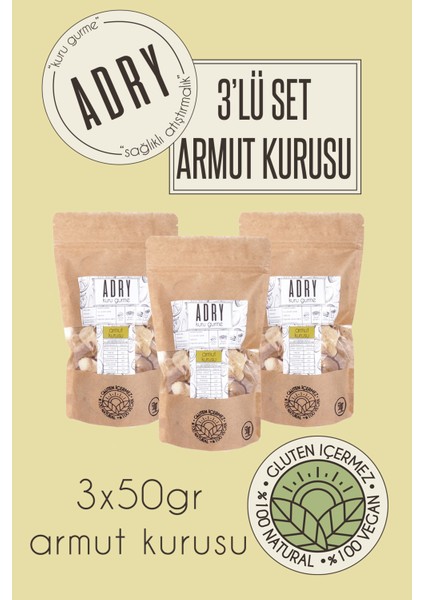 3'lü Armut Kurusu 50 gr x 3 Kurutulmuş Dilim Armut Katkısız Kuru Meyve Atıştırmalık